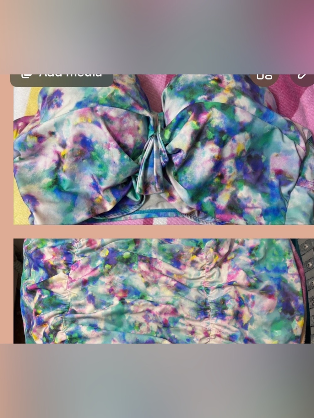 Torrid Multicolor Watercolor Twist Bandeau Bikini Top & skirted bottom size 2